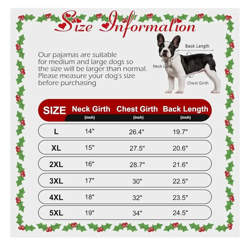 Dog Christmas Pajamas for Med-Large Dog Outfit Clothes, Stretchy Pet Jumpsuit 3X